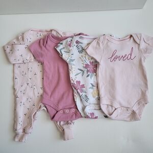 Cloud Island Pink and Floral Bodysuit Set